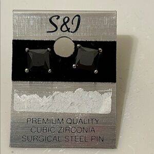S&D Black Square Cubic Zirconia Studs